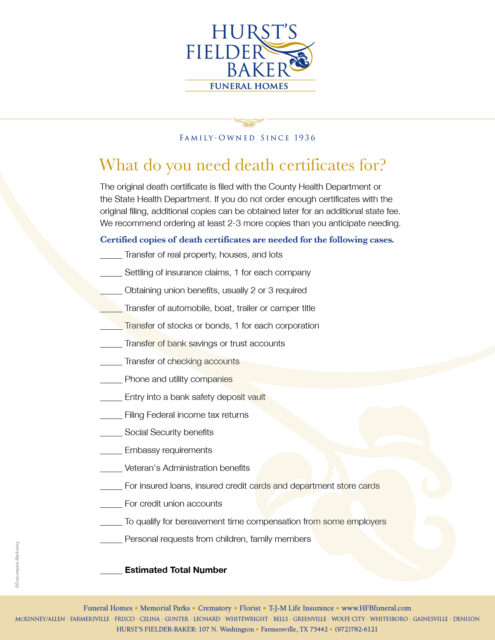 Entities that Need Death Certificates